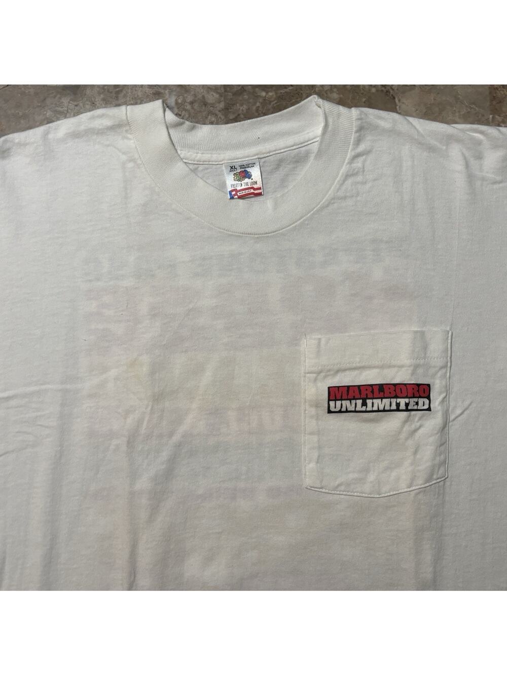 Vintage Marlboro Unlimited Shirt Mens XL White Short Sleeve Pocket Map 90s USA